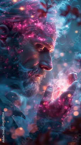 Obraz na płótnie Mystical Man: A Dreamlike Portrait of Power and Wisdom w salonie