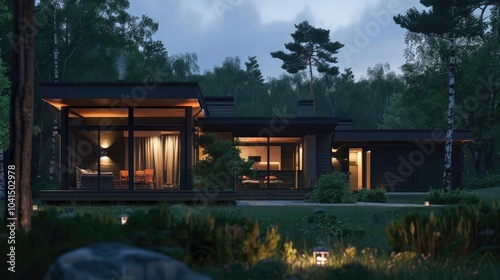 Modern house in the evening