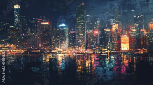 Nighttime Cityscape with Reflections