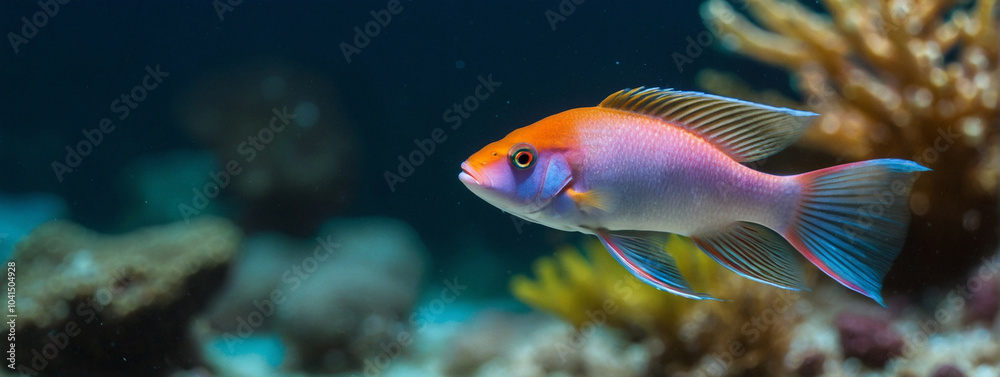 Fototapeta premium anthias fish Underwater world, panorama