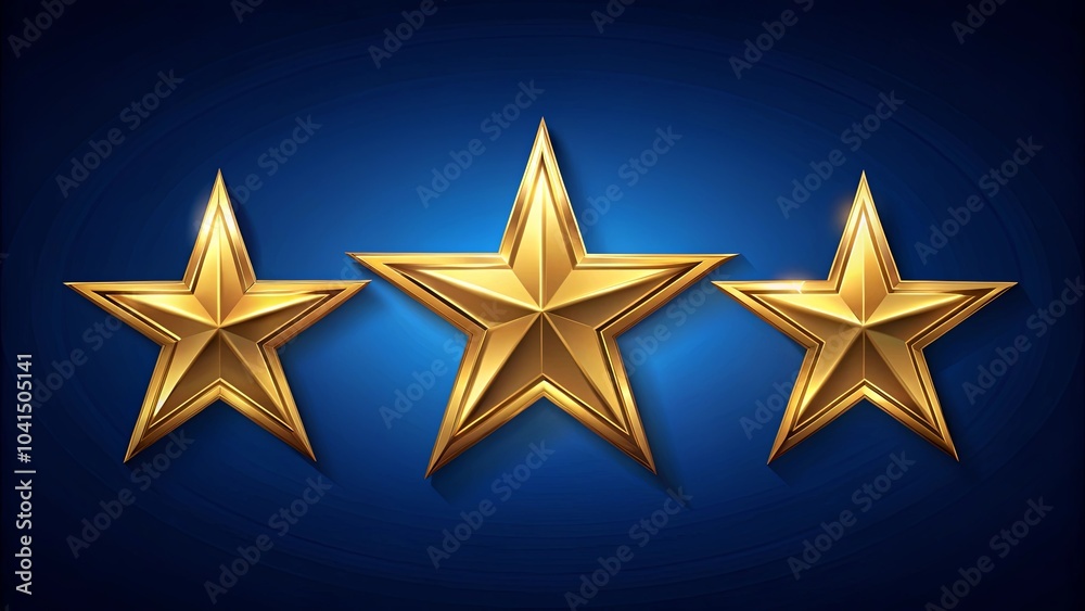 Obraz premium A trio of golden stars, gleaming against a deep blue background, symbolizing achievement, recognition, and the pursuit of excellence.