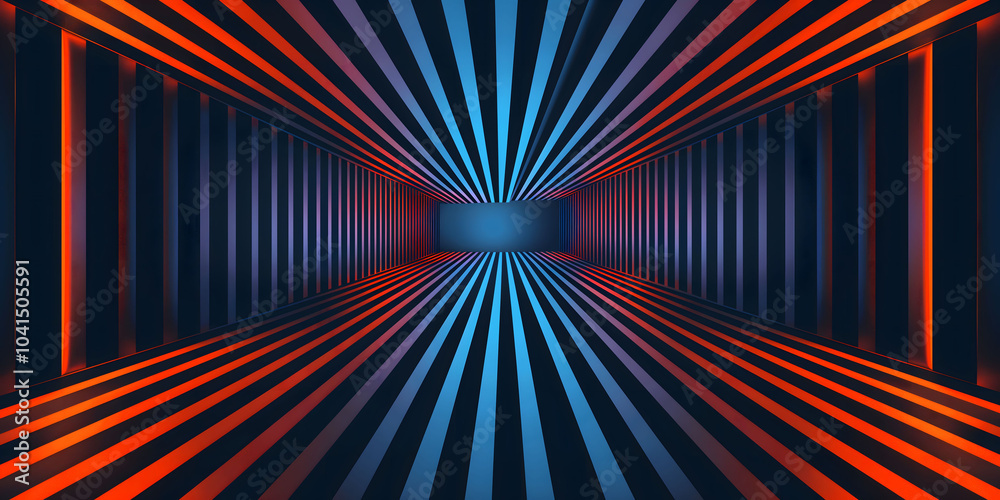 Fototapeta premium Abstract tunnel with converging red and blue stripes creating a futuristic and immersive visual, perfect for technology, sci-fi, or modern design concepts