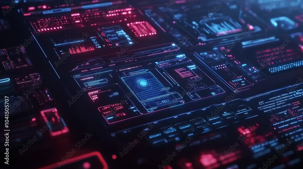 Futuristic Data Interface with Neon Elements