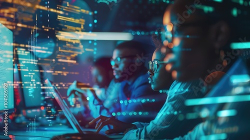 Team of Diverse Multiethnic Software Developers Working on Computers, Programming Advanced Code, Managing Artificial Intelligence Projects Online for Innovative Cybersecurity Technology Company