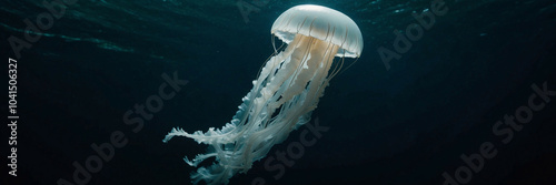white jellyfish , panorama, banner with copy space for text