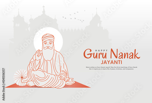 Happy Guru Nanak Jayanti festival greeting card design. India Hindu Sikh celebrating birthday of Guru Nanak Dev. Creative vector illustration.