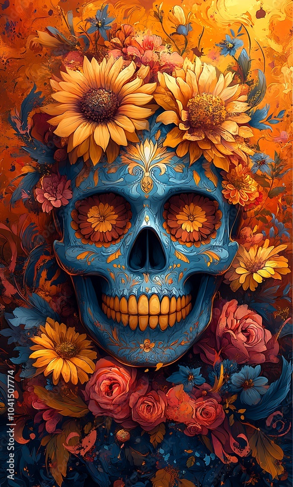 Painted Skull Adorned with Flowers Painted Skull Adorned with Flowers
