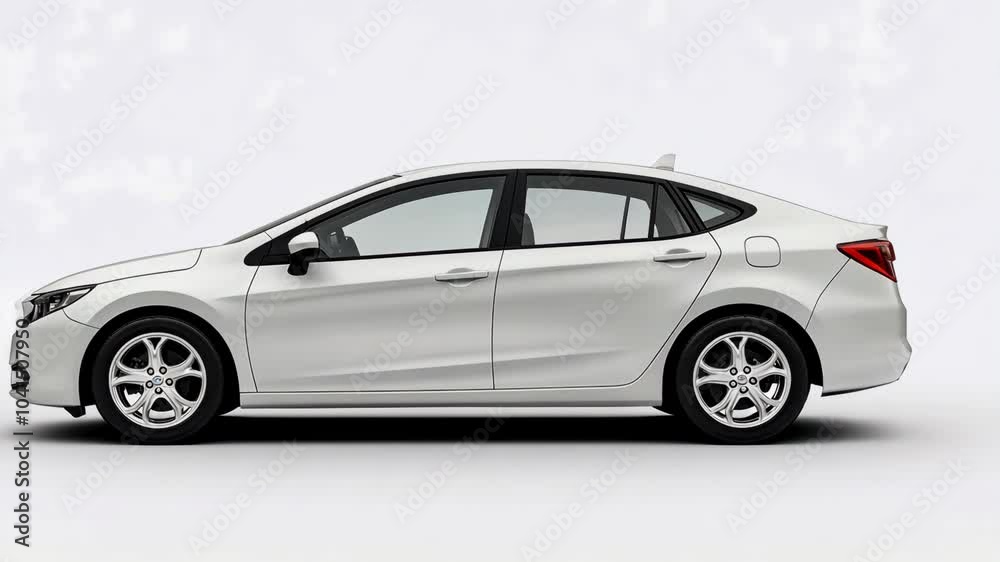 A white sedan is parked on a white background A white sedan is parked on a white background