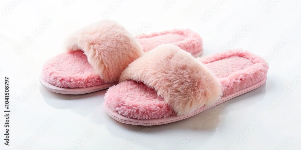 Soft, plush pink slippers with a fluffy, fuzzy texture, perfect for cozying up and enjoying a relaxing evening at home. Soft, plush pink slippers with a fluffy, fuzzy texture, perfect for cozying up and enjoying a relaxing evening at home.