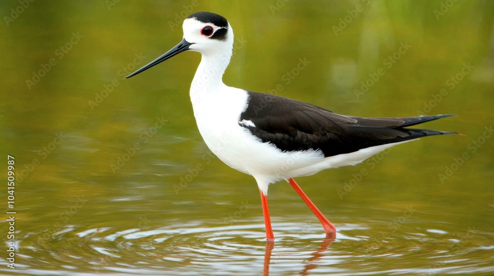 Elegant Black-Necked Stilt Wading in Calm Waters Elegant Black-Necked Stilt Wading in Calm Waters