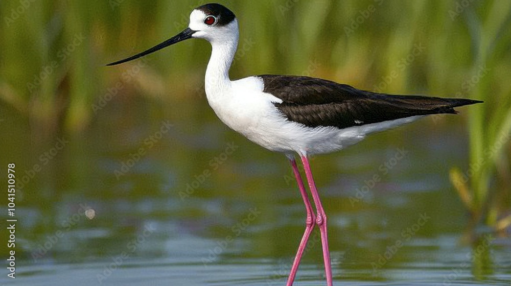 Elegant Black-necked Stilt in Shallow Water