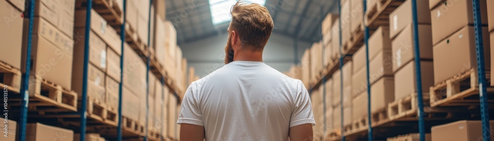 Fototapeta premium Man in warehouse analyzing inventory and stock logistics.