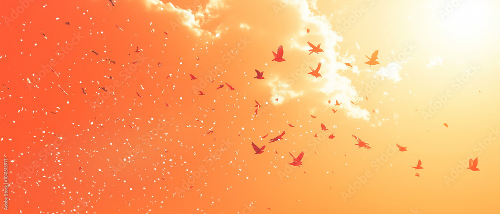 Birds Flying in a Sunset Sky.