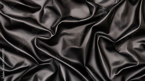 Black Satin Fabric Draped and Wrinkled Texture Background