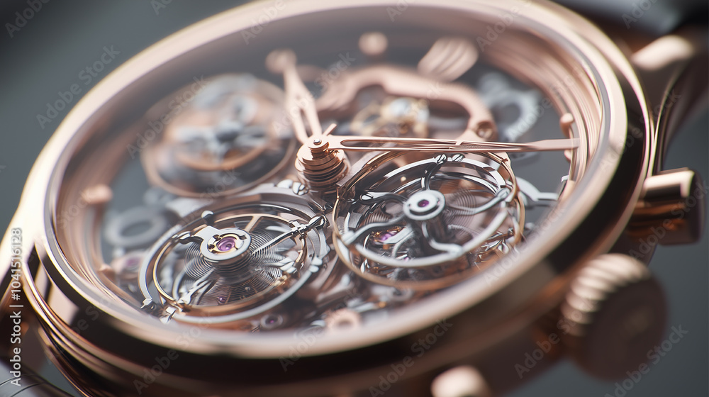 A close up of a watch with a black face and gold hands. The watch is surrounded by gears and other mechanical parts. Concept of intricacy and complexity, as well as the timeless nature of watches A close up of a watch with a black face and gold hands. The watch is surrounded by gears and other mechanical parts. Concept of intricacy and complexity, as well as the timeless nature of watches