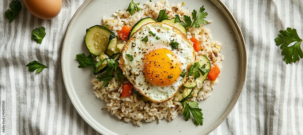Fried Egg with Brown Rice and Zucchini Fried Egg with Brown Rice and Zucchini