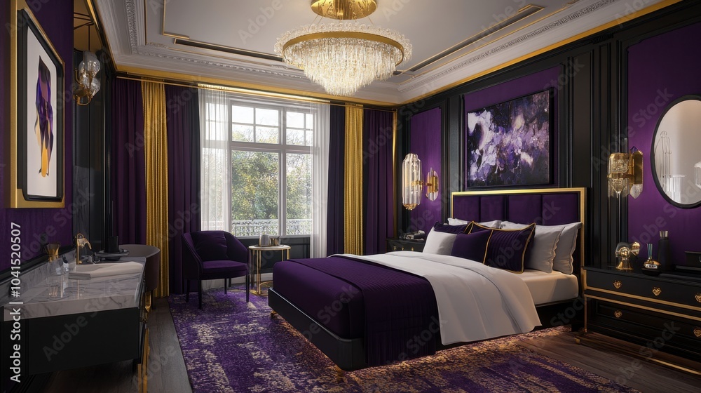Elegant Purple Bedroom with Luxurious Decor