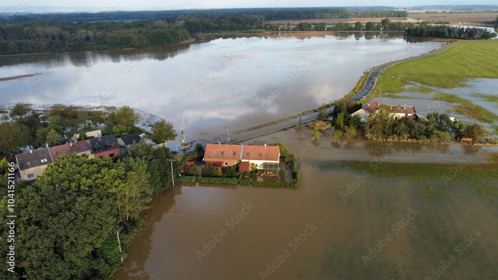 Fototapeta premium Floods from above in Czechia (Czech republic)