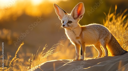 Fennec Fox in the Desert Sunset - Wildlife Photography photo