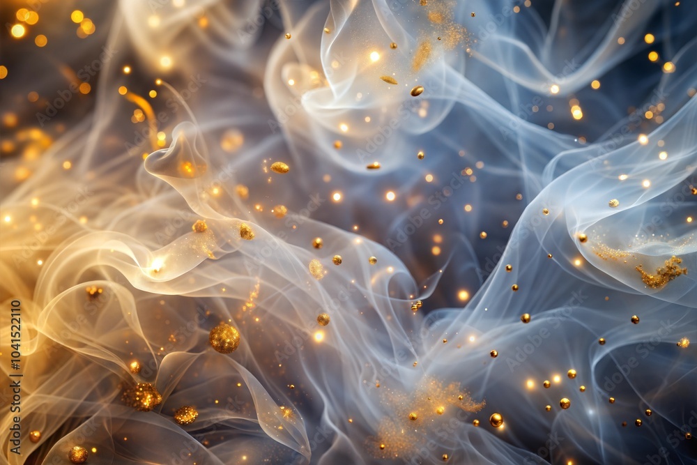 Naklejka premium Abstract smoke and gold glitter creating magical atmosphere with smoke texture