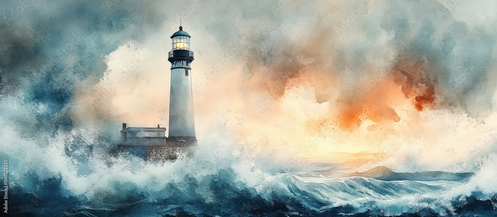 Lighthouse in a stormy sea with a beautiful sunset in the background. Lighthouse in a stormy sea with a beautiful sunset in the background.