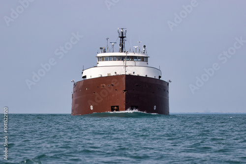Great Lakes freighter approaching head on