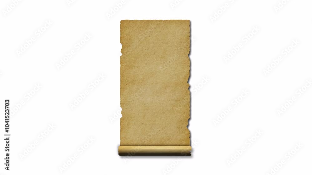 Scrolls Unroll. Unrolling scrolls Video. Old paper scroll texture. Scroll on a transparent background. Unrolled scroll with alpha channel.