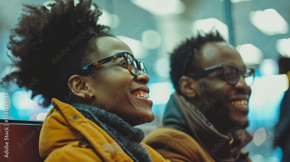 Smiling African American couple enjoying a cozy moment together indoors. Smiling African American couple enjoying a cozy moment together indoors.