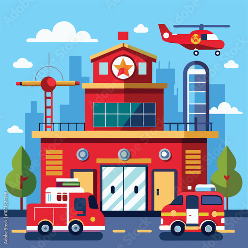 Fire Station vector Illustration Isolated white background.