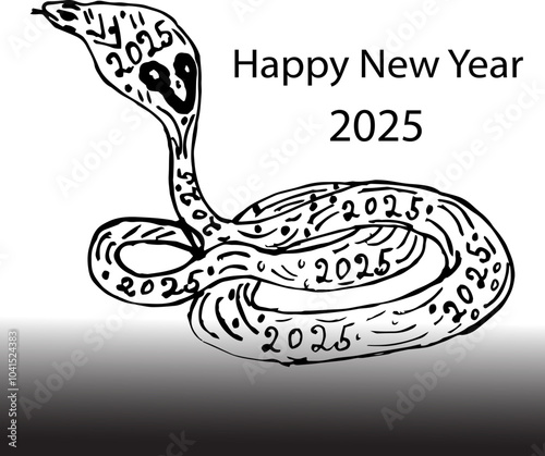 Black Snake Silhouette Transparent Background.For a New Year's card in 2025.Vector
