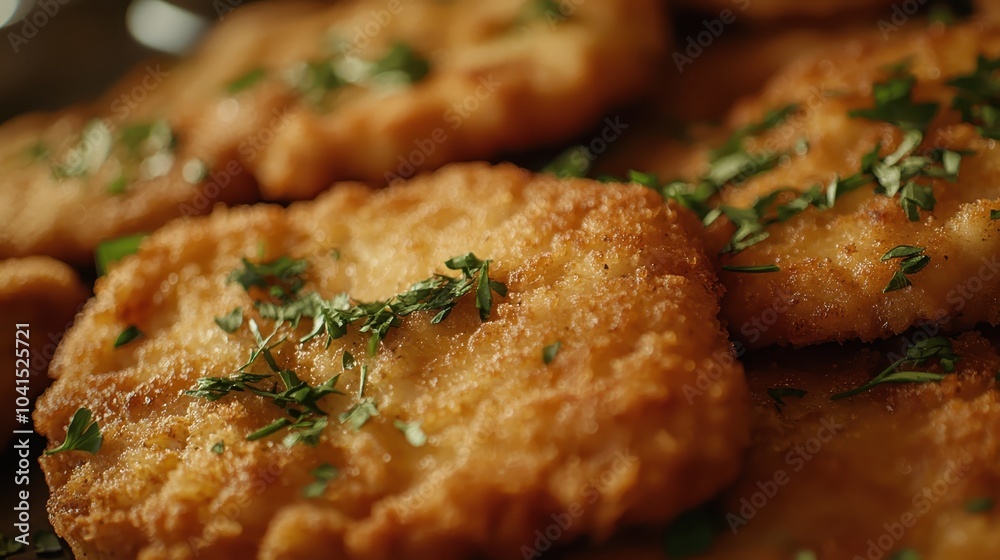 Close-Up of Seasoned Breaded Schnitzel Pieces Close-Up of Seasoned Breaded Schnitzel Pieces