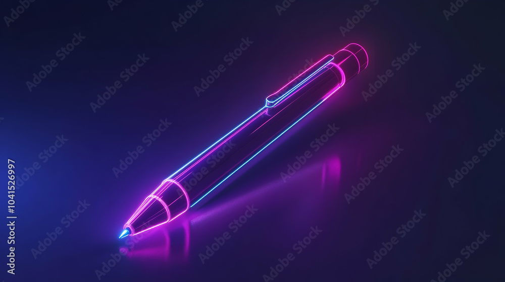 3D modern pen icon in bright neon graphic style - 3D modern pen icon in bright neon graphic style -