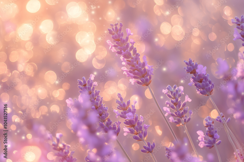 Tranquil Lavender Field in Soft Sunlight with Dreamy Bokeh Background Tranquil Lavender Field in Soft Sunlight with Dreamy Bokeh Background