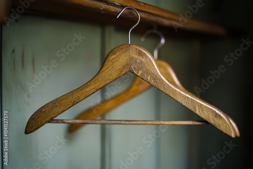 Wooden Hanger. Vintage Wooden Household Object Isolated on White Background photo