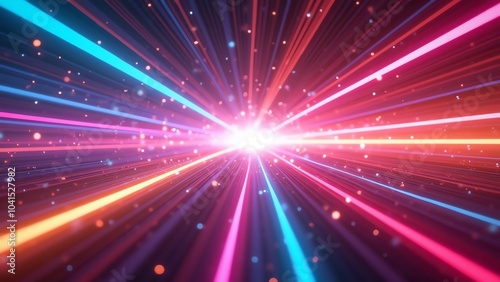 Abstract background with colorful neon rays radiating from a central point