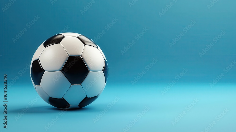 Fototapeta premium Rising Soccer Ball on Solid Blue Background