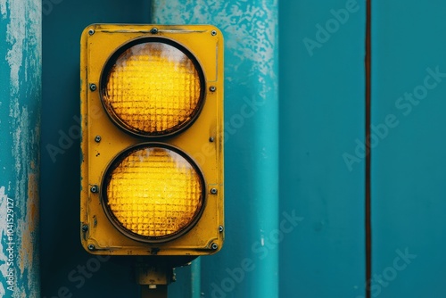 Yellow Stop Light. Caution and Rule for Crossing with Light Guidance