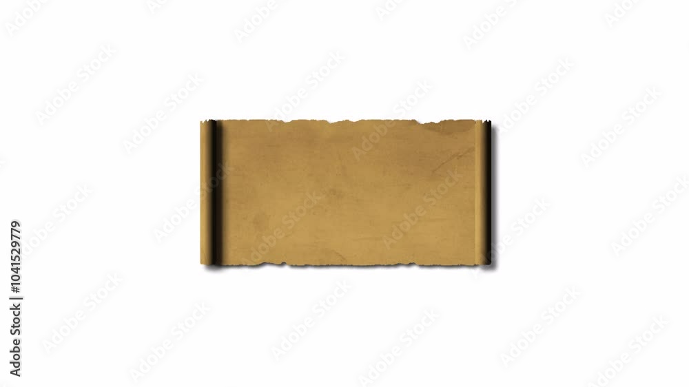 Scrolls Unroll. Unrolling scrolls Video. Old paper scroll texture. Scroll on a transparent background. Unrolled scroll with alpha channel.