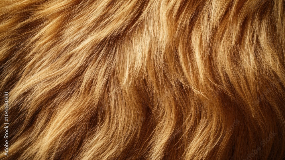 Naklejka premium Close-up of lion mane texture, showcasing the thick, golden strands of fur, filling the entire screen with the majestic texture of the king of the jungle.