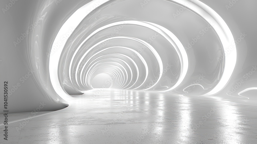 Abstract White Tunnel with Circular Shapes and Glowing Light Abstract White Tunnel with Circular Shapes and Glowing Light