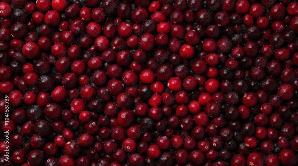 A seamless spread of whole cranberries, tightly packed together to fill the entire frame with their glossy, deep red texture and rich appearance.