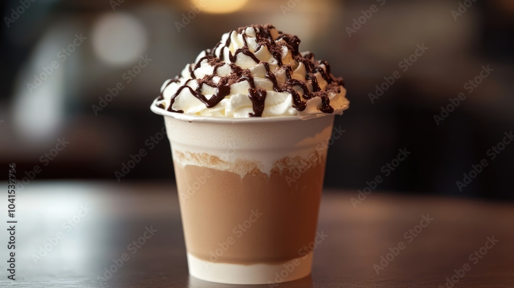 Frapuccino topped with whipped cream and drizzled with chocolate syrup Frapuccino topped with whipped cream and drizzled with chocolate syrup