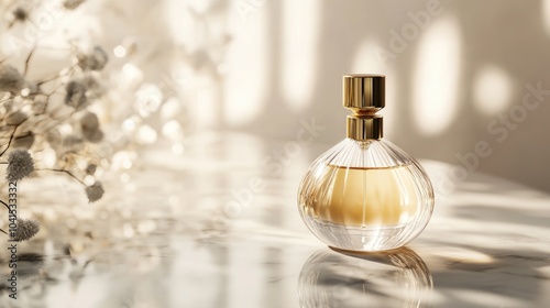 Elegant Perfume Bottle on a Marble Surface with Soft Lighting