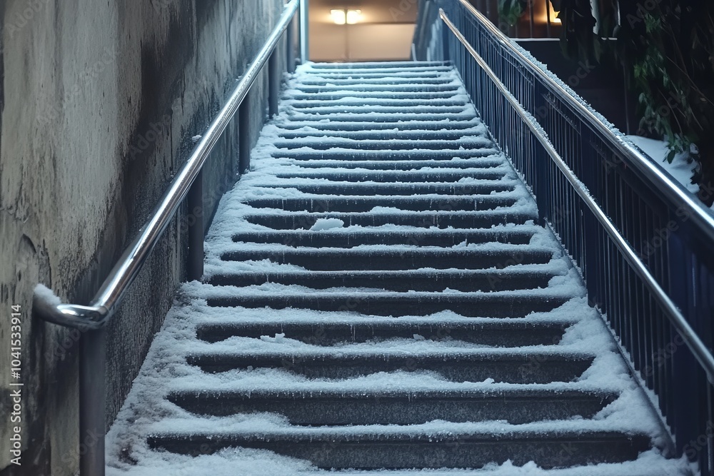 Snowy Stairway in the City: A Winter Scene Snowy Stairway in the City: A Winter Scene