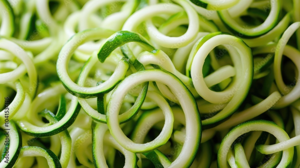 Close Up of Fresh Spiralized Zucchini Noodles Showing Texture Close Up of Fresh Spiralized Zucchini Noodles Showing Texture