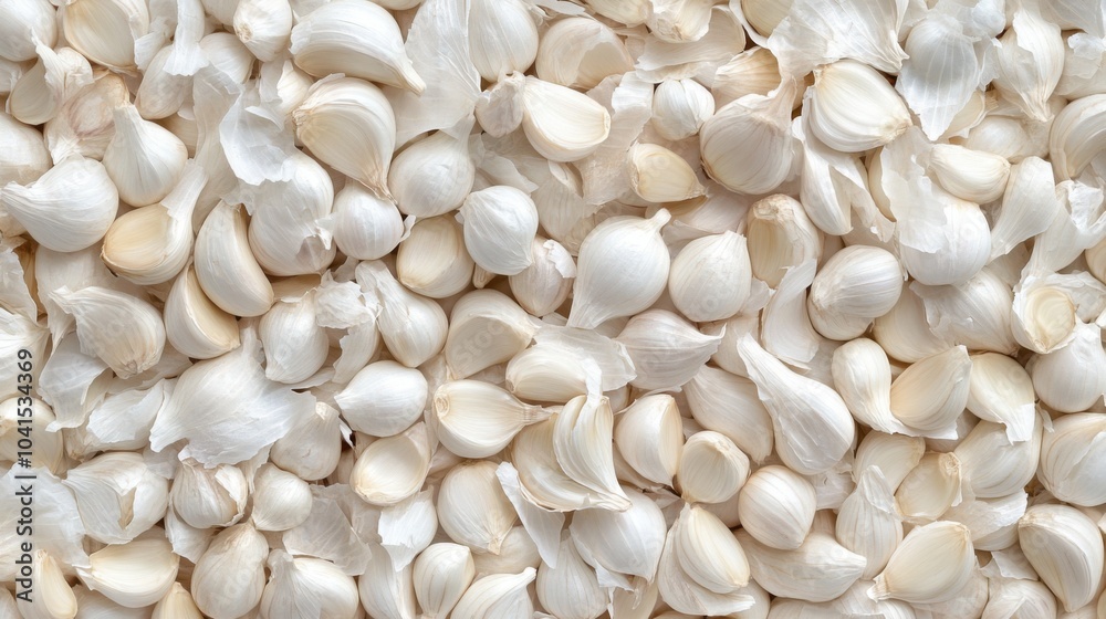 A background completely filled with whole cloves of garlic, packed tightly together to create a fragrant, textured surface in soft white tones. A background completely filled with whole cloves of garlic, packed tightly together to create a fragrant, textured surface in soft white tones.