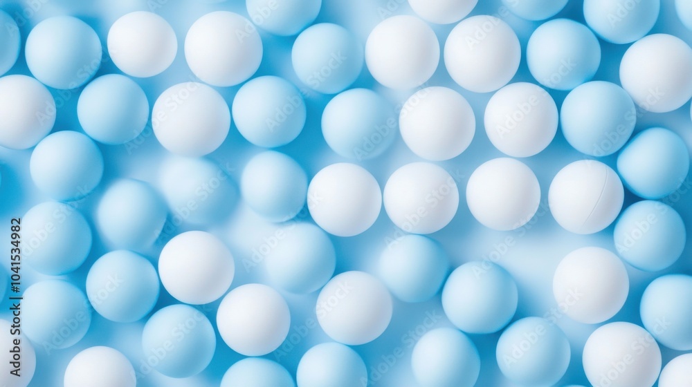 A seamless spread of light blue and white ping pong balls, tightly arranged to fill the entire frame with their smooth, minimalistic texture. A seamless spread of light blue and white ping pong balls, tightly arranged to fill the entire frame with their smooth, minimalistic texture.