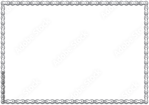 Vector hand drawn bicycle chain forming the border of an rectangle frame. Isolated on white background.