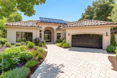 Modern Solar Panels Installed on a Sacramento California Home Under Clear Blue Sunny Sky, Solar Photography, Solar Powered Clean Energy, Sustainable Resources, Electricity Source