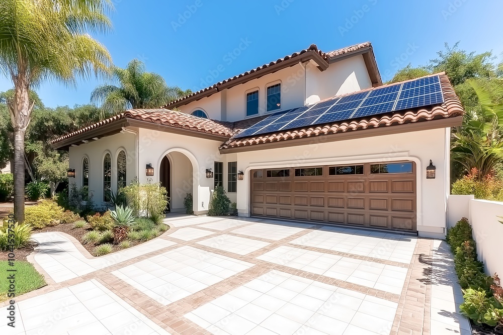 Modern Solar Panels Installed on a San Jose California Home Under Clear Blue Sunny Sky, Solar Photography, Solar Powered Clean Energy, Sustainable Resources, Electricity Source Modern Solar Panels Installed on a San Jose California Home Under Clear Blue Sunny Sky, Solar Photography, Solar Powered Clean Energy, Sustainable Resources, Electricity Source